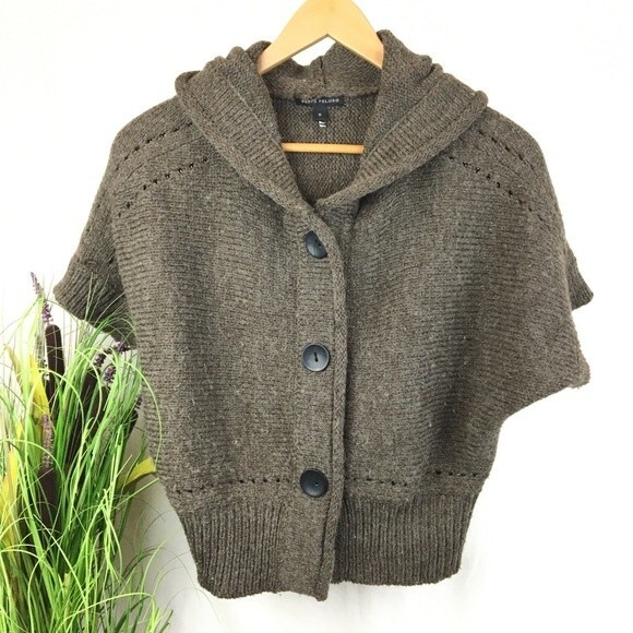 Peppe Peluso Brown Knit Hoody Hood Button Sweater S - Picture 1 of 5
